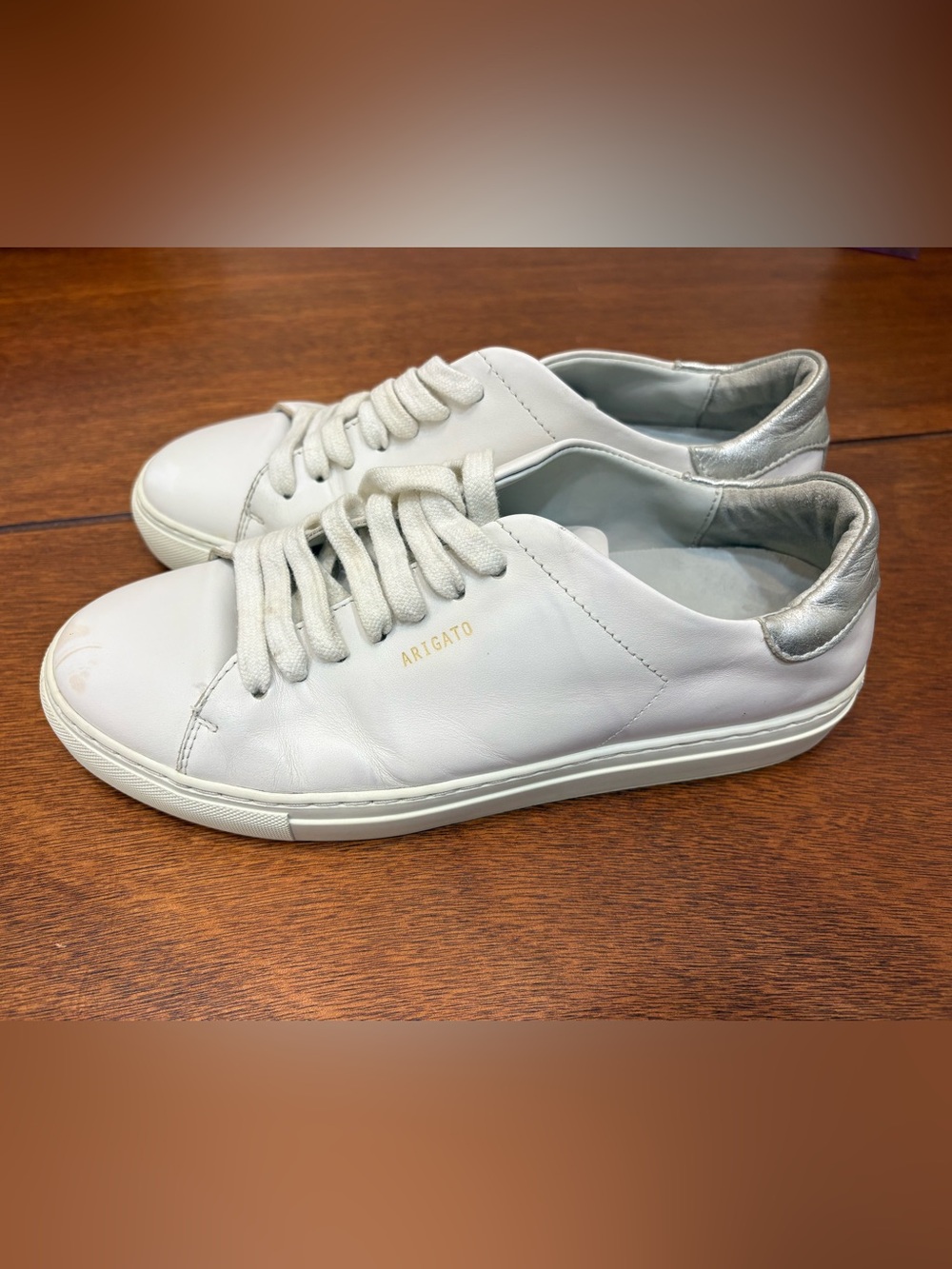 Axel Arigato White Leather Sneakers Silver Heel Women’s US 8.5